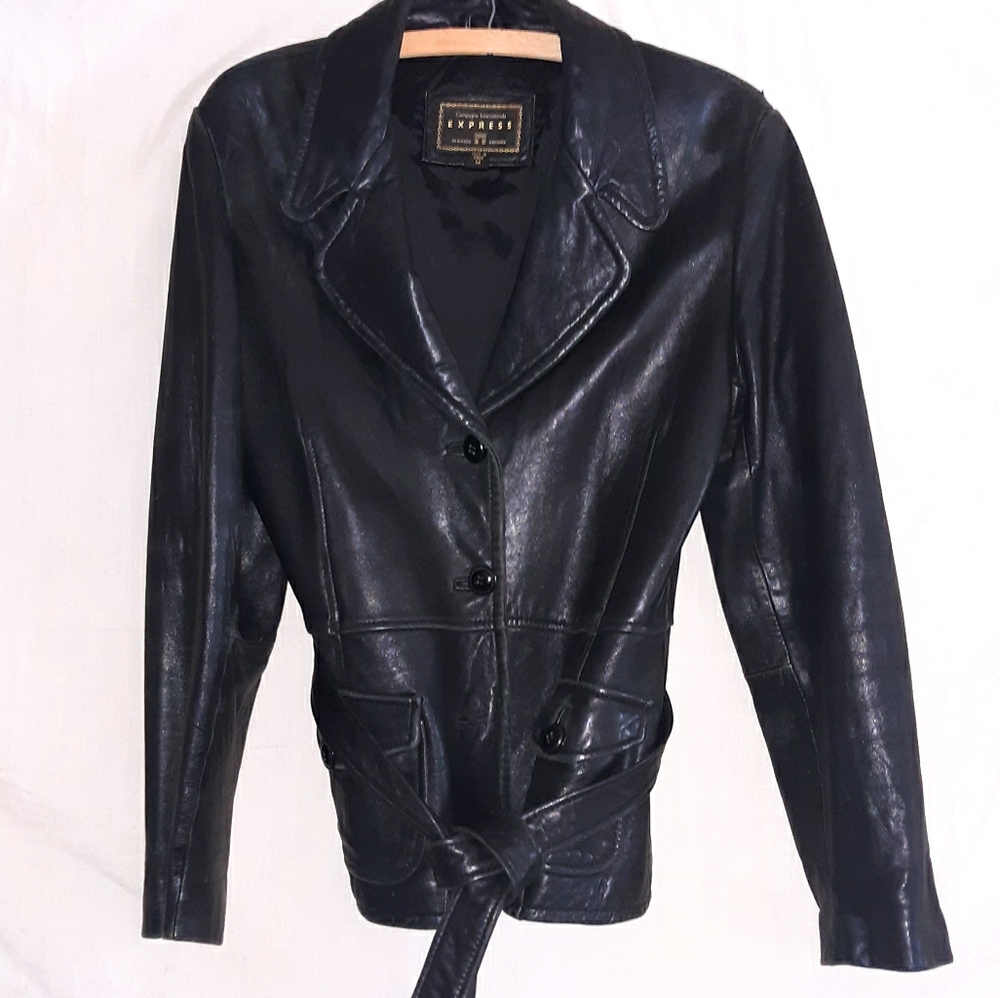 Express Black Leather Coat  Med